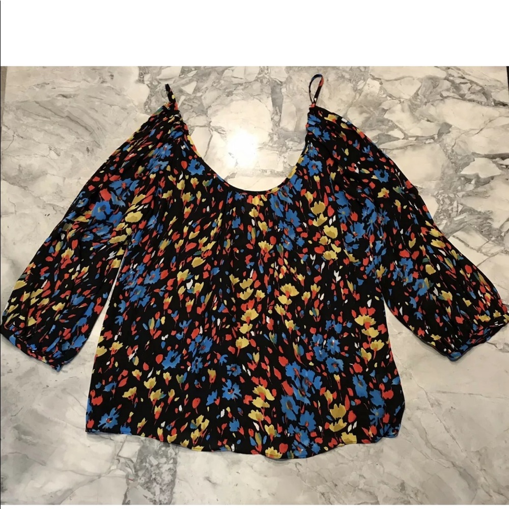 PARKER Cold Shoulder Silk Top Small Fits S-M